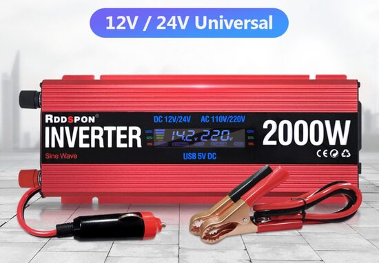 Strāvas pārveidotājs universāls - 12/24v 2000w (vieglajās un smagajās mašīnās), LCD ekrāns voltāžas % kontrolei