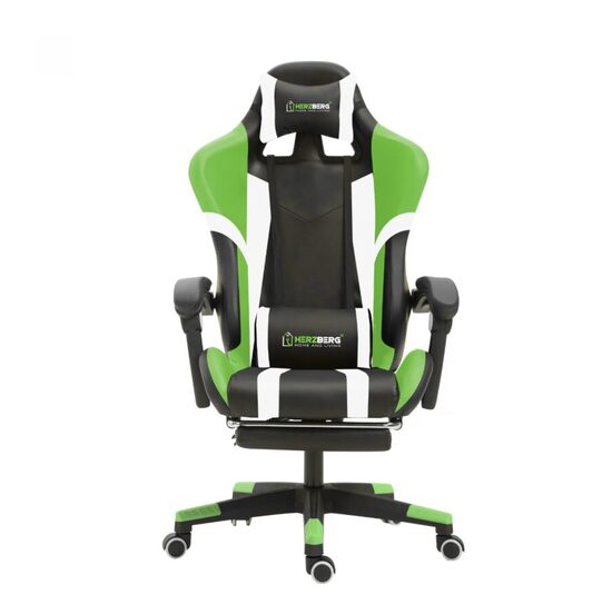 Regulējams Gaming un Biroja Krēsls ar Kāju Balstu, zaļš ar melnu datorkrēsls