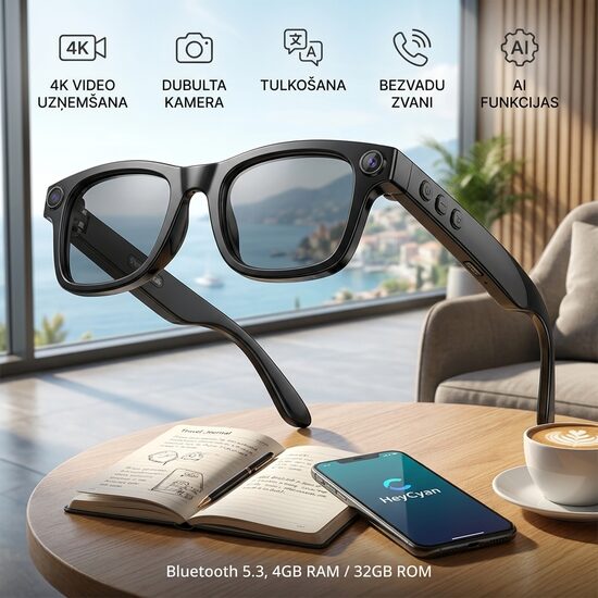 AI brilles ar kameru, tulkošanu un Bluetooth 5.3, 32 GB smart saulesbrilles foto, video, zvaniem un audio ierakstam