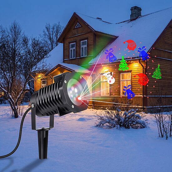 āra LED Ziemassvētku rotājumu projektors 4 krāsu ūdensizturīgs ar tālvadības pulti, lāzera projektors