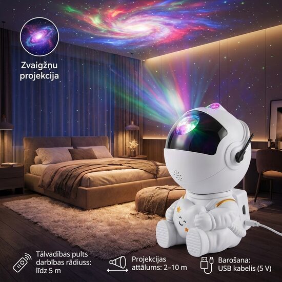 Zvaigžņu lāzera projektors 'Astronauts', ar tālvadības pulti