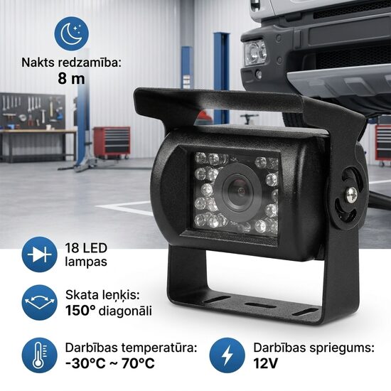 Ūdensdroša smagās automašīnas atpakaļskata kamera 18 LED