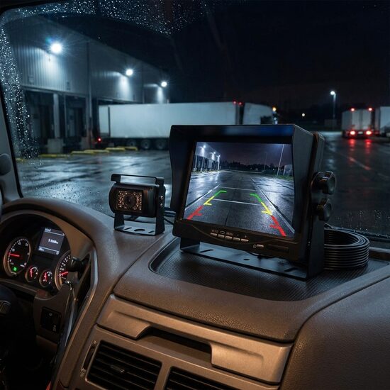 KOMPLEKTS: Monitors 7'', 12/24V + Auto atpakaļskata kamera (15m vads, ar nakts redzamību, ūdens izturīga)