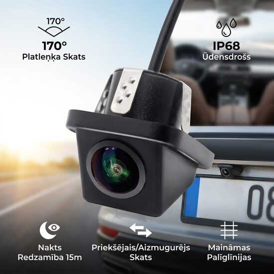 Smartour HD Atpakaļskata Kamera ar 170° Fisheye Leņķi – Ūdensdroša Parkošanās Kamera Automašīnām