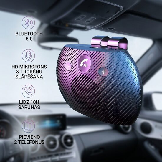 Bluetooth Brīvroku Sistēma Automašīnai ar HD Mikrofonu un 2W Hi-Fi Skaļruni