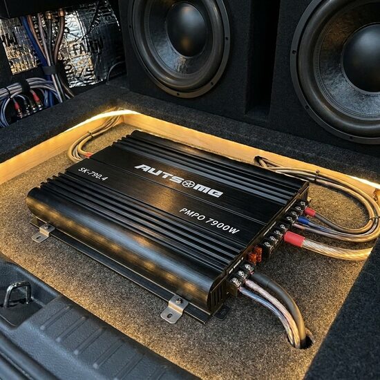 Audio pastiprinātājs 4 kanālu 12v (4Ω 3900W x 2 Ch, RMS Power Output 4Ω 120W x 4 Ch)