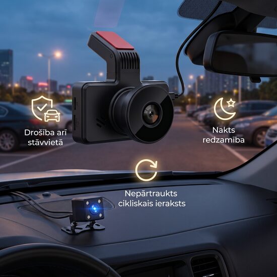 Auto videoreģistrators ar priekšējo un aizmugurējo kameru