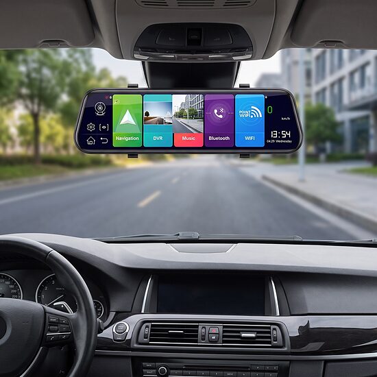 10 collu auto videoreģistrators-spogulis ar GPS un 1080p aizmugures kameru