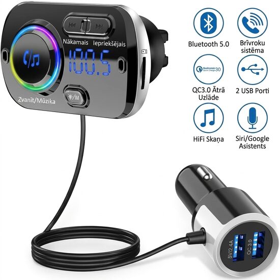 Fm transmiteris 2x USB BLUETOOTH MP3