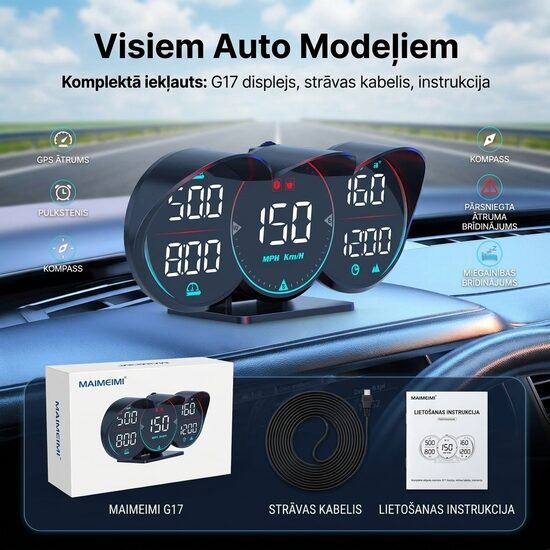 Auto Gps spidometrs, pulkstenis