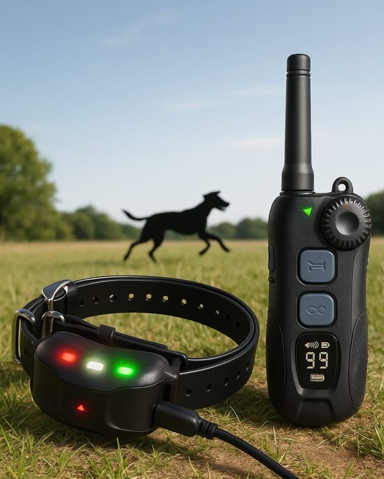 Suņu dresūras treniņu siksna 2000m, ūdens izturīga (var peldēt) ar elektro impulsu, vibro, skaņu, gaismas signālu un pulti ar LCD ekrānu, uzlādējama