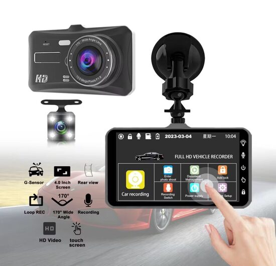 Acceo 3-5 collu IPS ekrāns Auto DVR kamera ar 170° skata leņķi, 1920x1080 izšķirtspēju, divām kamerām, nakts redzamību un Ūdensizturību