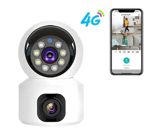 Video novērošanas kamera, 4G/sim ar 2 objektīviem, grozāma