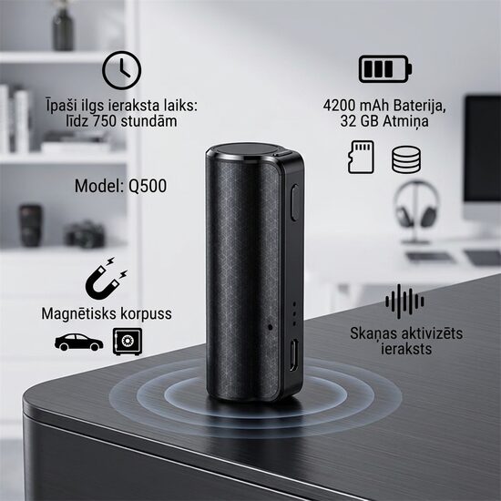 32Gb SPY Q500 Magnētiskais Digitālais Balss Ierakstītājs diktafons 750 Stundu Ieraksts no vietas, 4200 mAh