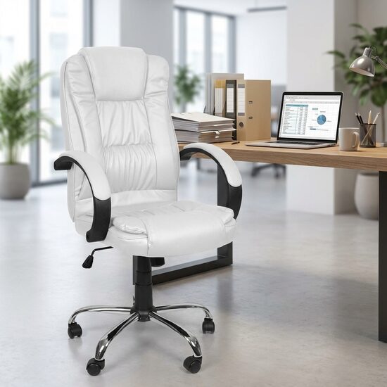 Ofisa krēsls balts ergonomisks ar augstu atzveltni, biroja