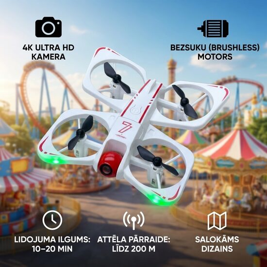 Salokāms 4K RC Drons ar Bezsuku Motoru, 6 Asu Stabilizāciju un Augstas Izšķirtspējas Kameru Foto un Video Uzņemšanai