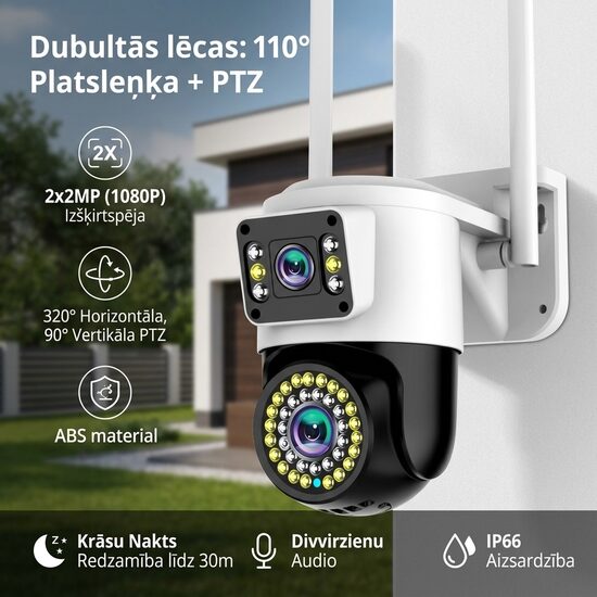 Videonovērošanas wifi kamera ar Dubultu Objektīvu un 360° Panorāmas Skatu