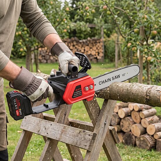 Bezvadu dārza zāģis 1200W ar 30cm asmeni 2 akumulatoriem un kasti