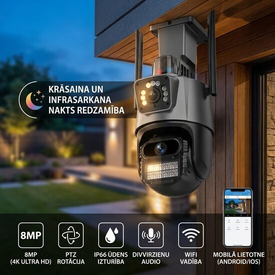 4K WiFi PTZ Drošības Kamera ar Nakts Redzamību