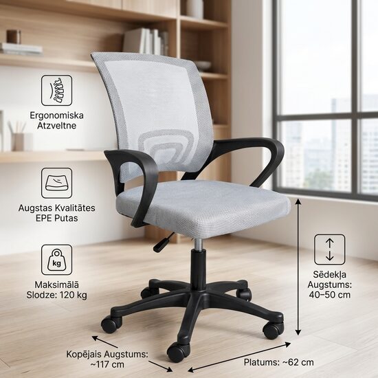 Ergonomisks Biroja Krēsls Pelēks