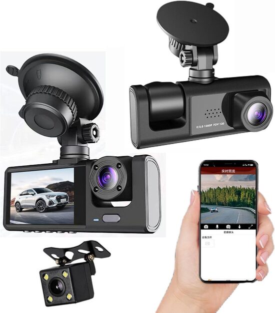 Auto Videoreģistrators ar 3 kamerām, wifi