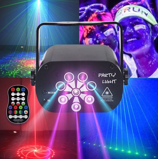 Lāzera projektors ar pulti, 128 dažādi objekti (raksti), RGB, LED disko gaisma