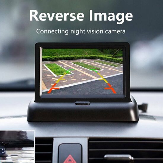 Automašīnas monitors 12v-24v, LCD, salokāms, 2 kamerām