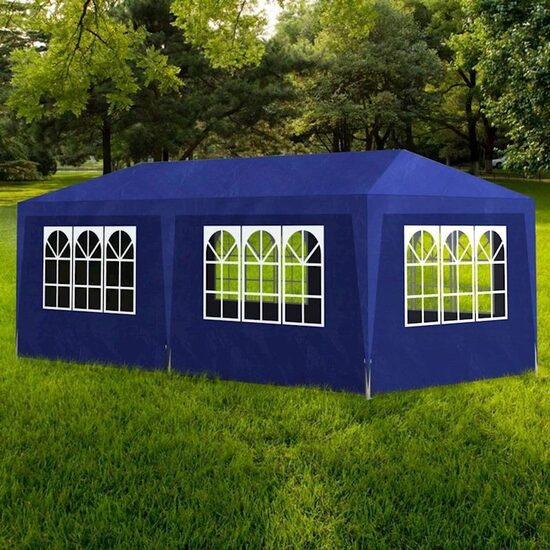 Dārza nojume 3x6m, zila ar 6 malām, dārza paviljons