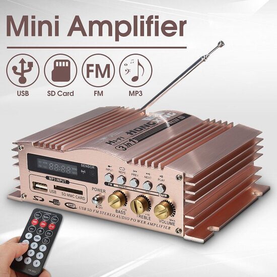 Audio pastiprinātājs 600W, 12v5A, FM Radio MP3 USB SD