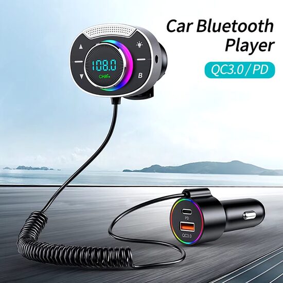 Fm transmiteris modulators ar bluetooth un auto usb lādētājs