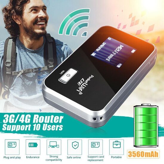 4G wifi rūteris, modems, mobilais, ar LCD displeju, uzlādējams