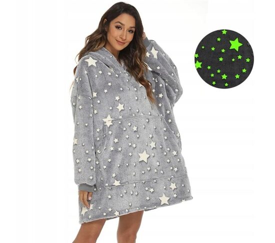 Oversized Hoodie Pelēks ar spīdošām zvaigznītēm