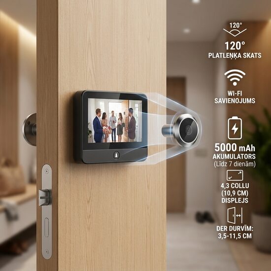 Slēptā Durvju kamera ar Monitoru HD wifi Smart Control