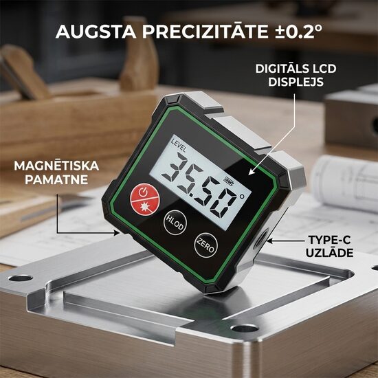 Digitālais Magnētiskais Leņķa Mērītājs ar LCD Displeju un Type-C