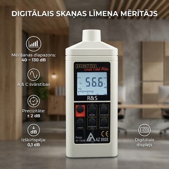 Digitāls trokšņu līmeņa mērītājs/decibelu mērīšanas testeris - 40-130DB