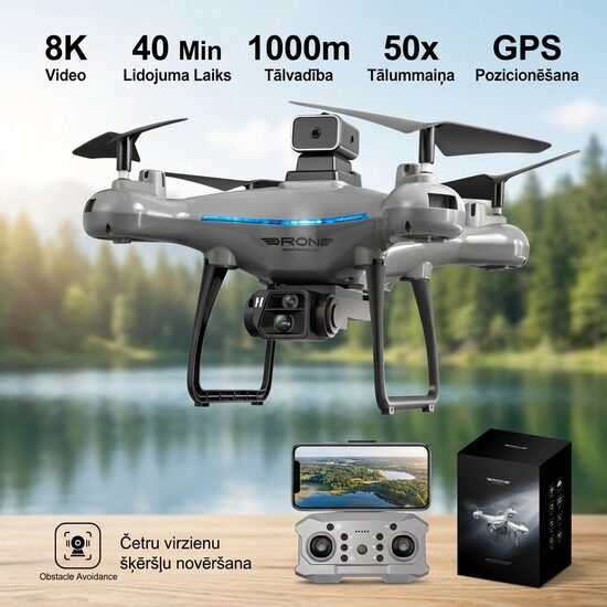 Drons ar GPS un Pilnu Šķēršļu Izvairīšanos – Nolokāms Dizains, 1000m Tālvadība, 40 Minūšu Lidojums, Optiskā Plūsma, 50x Tālummaiņa