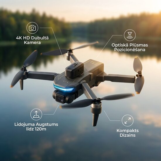 4K Divu Sensoru Drons ar 2 akumulatoriem un Augstuma Noturēšanu, pults ar ekrānu