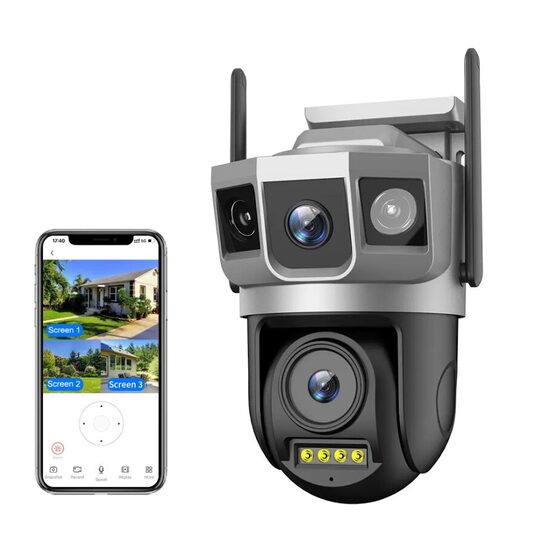 Video kamera HD Dual Lens 3 Ekrānu WiFi IP videonovērošana iekštelpām un āra videi