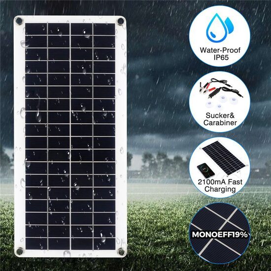 Saules panelis 12v 30w (12v akumulatoru uzlādei/uzturēšanai, 2x usb porti)