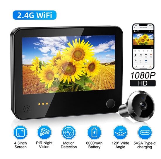 Durvju Actiņa ar monitoru - wifi video attēls telefonā 4.3c