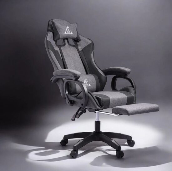Ergonomisks datora un biroja krēsls ar regulējamu atzveltni un kāju balstu pelēks