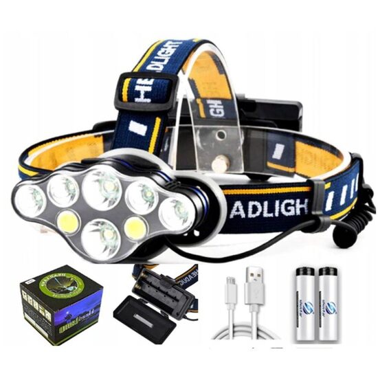 Galvas lukturis ar x9 Cree diodēm, UV gaismu, akumulatoru un lādētāju