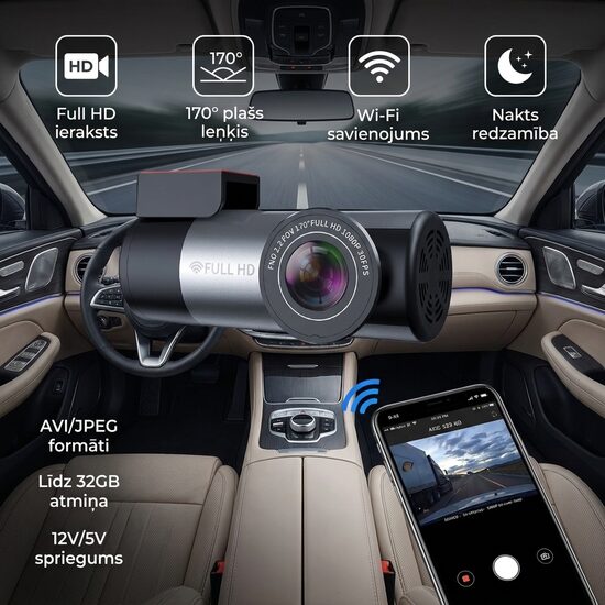 Auto Video Reģistrators 150g (WIFI FULL HD 1080P Super Mini, ieraksts skatāms telefonā)