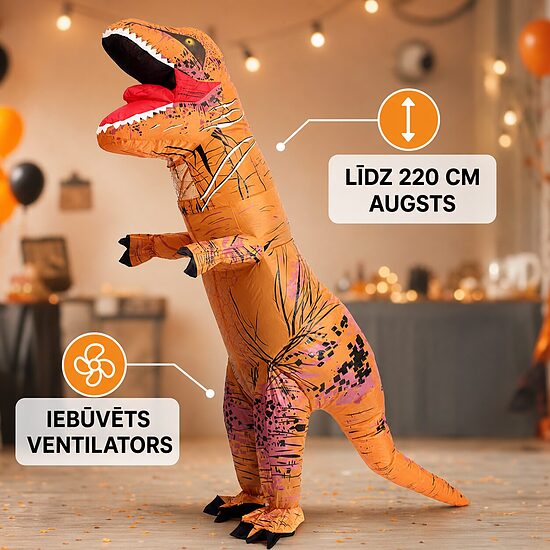 Piepūšams T-Rex dinozaura kostīms pieaugušajiem, 220 cm