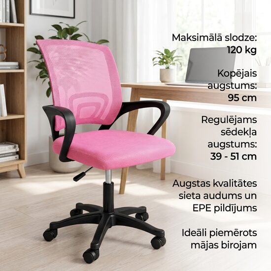 Rozā Regulējams Biroja Krēsls