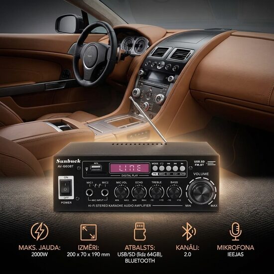 Audio Pastiprinātājs 2000w 12v 220v Fm Bluetooth