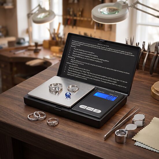 Kabatas Digitālie Svari 1000 g / 0,1 g ar LCD Displeju un Nerūsējošā Tērauda Platformu