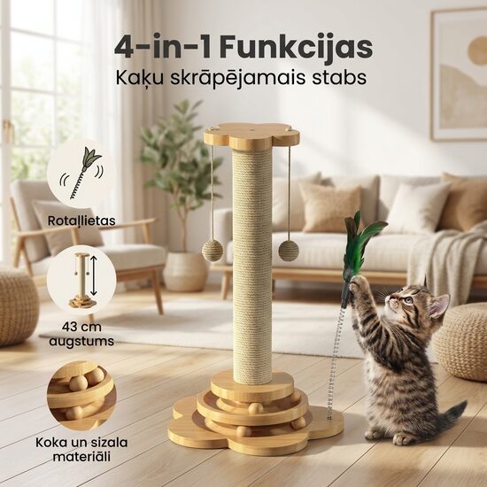 Kaķu nagu asināmais skrāpējamais stabs un rotaļlieta “4 in 1 Fun Tower” 43cm