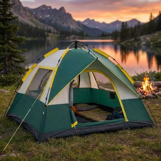 Automātiski atverama 1–4 vietīga ūdensnecaurlaidīga tūristu telts – 210x200x135 cm, UV aizsardzība, ātri uzstādāma