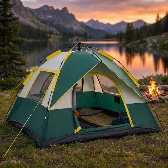 Automātiski atverama 1–4 vietīga ūdensnecaurlaidīga tūristu telts – 210x200x135 cm, UV aizsardzība, ātri uzstādāma